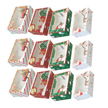 destyer 12pcs Christmas Pattern Packaging Boxes Bakery Cookie Goods Packing Boxes Cupcake Christmas Gift Boxes Colorful Boxes with Window for Christmas Cookies Snack