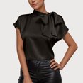 thumbnail image 2 of Pisexur Hauts pour Femmes Blouses pour Femmes Mode Décontractée Chic Été Couleur Unie Col Rond Manches Courtes Chemises Haut Blouse, Hauts pour Femmes Tendance Noir,P, 2 of 7