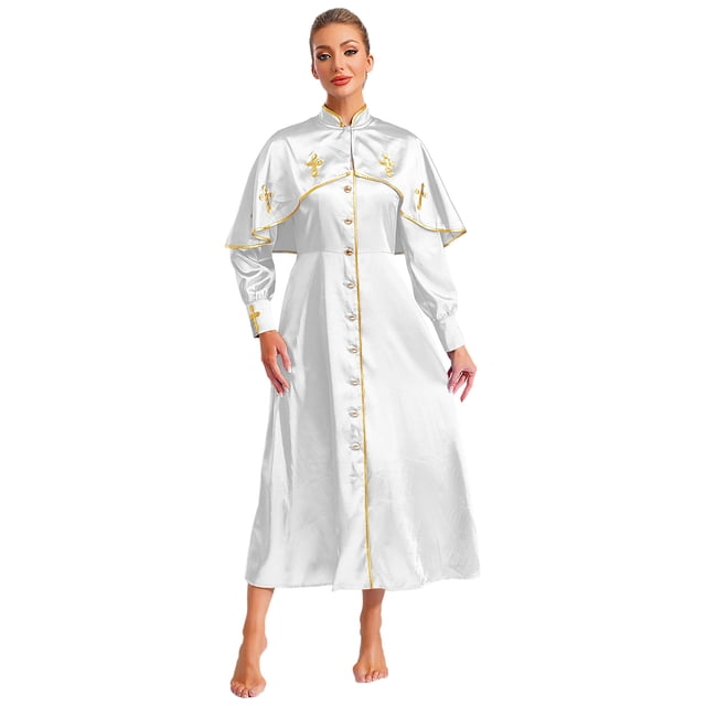 Manyakai Robe de Collation des Grades pour Femmes Juge Pasteur Robes Manches Longues Thème Halloween Fête Performance Blanc 4TG