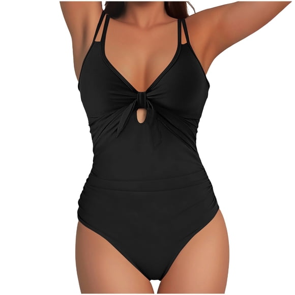 Kyusrd One Piece Monokini Swimsuit Women Bikini Bathing Swimwear Women's Swimsuits Cutout Knot Bathing Suits High Waisted V-Neck Swimwear