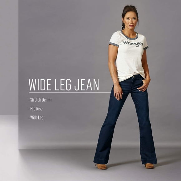 Wrangler Women's Retro Mae Mid Rise Stretch Wide Leg Jean, Dark Blue, 7X34
