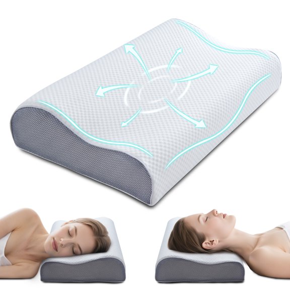 Kingrest Oreiller Rafraîchissant en Mousse Mémoire pour Soulager la Douleur au Cou pendant le Sommeil, Oreiller Cervical Réglable Ergonomique en Mousse Mémoire pour Dormeurs sur le Côté, le Dos et le Ventre, Fermeté Moyenne, Qualité (Lot de 1)