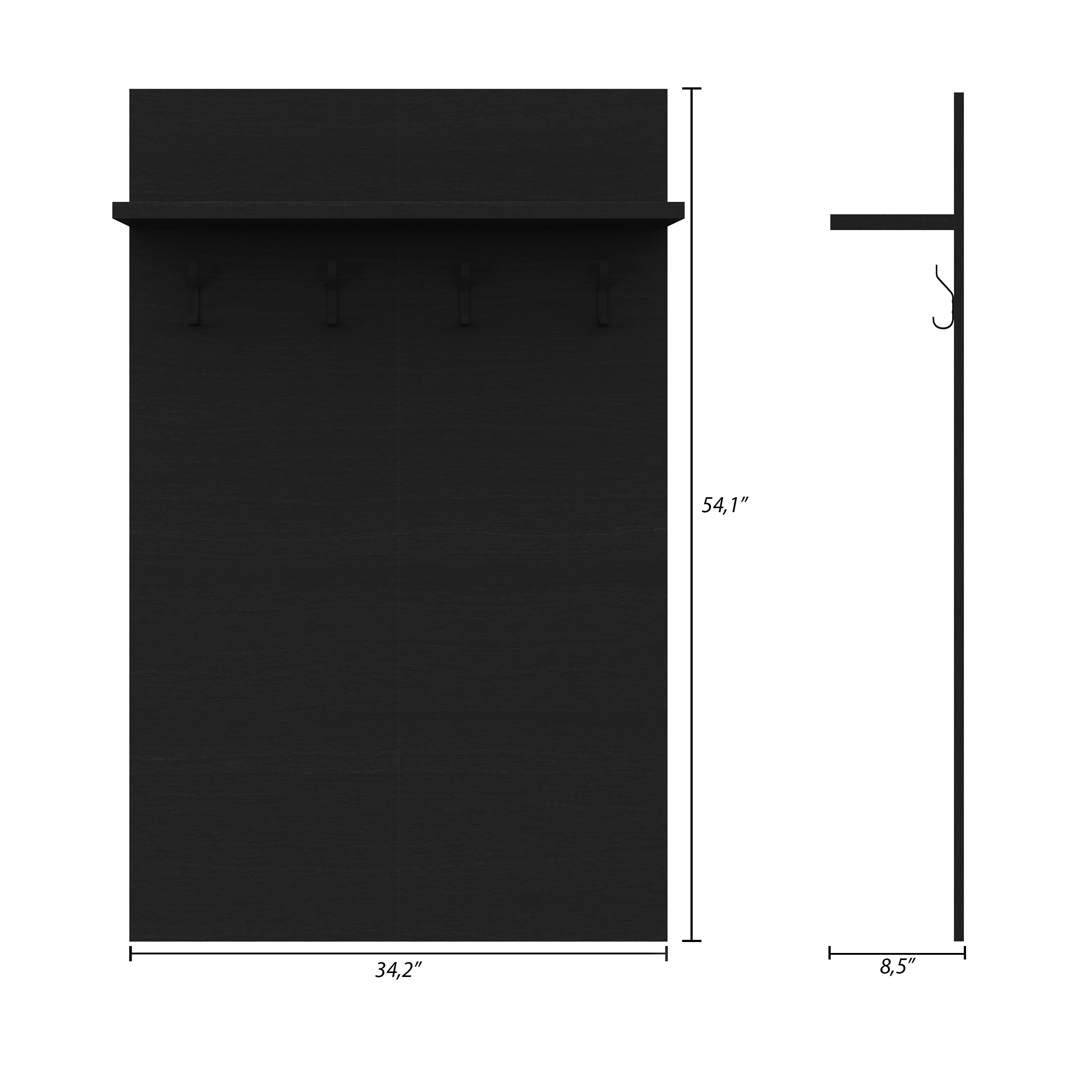 Nexera Porto Entryway Wall-Mounted Coat Rack with Shelf, Black