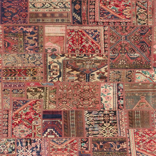 Ahgly Company Tapis d'Intérieur Carrés Abstraits Brun Rouge Patchwork, 4 Pieds Carré