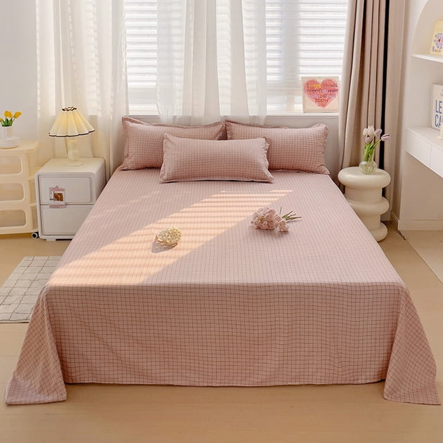 Feltree Checkered Washable Bed Sheet 220x230cm, Polyester Fitted Sheet with Anti-Slip Corners, Classic Plaid Pattern Home Textile Decor