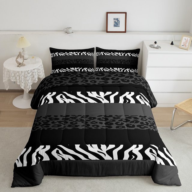 Erosebridal Ensembles de Literie Gris à Imprimé Guépard Simple avec Couette, Insert de Couette Animaux Rustiques, Déco de Chambre Zèbre, Réversible