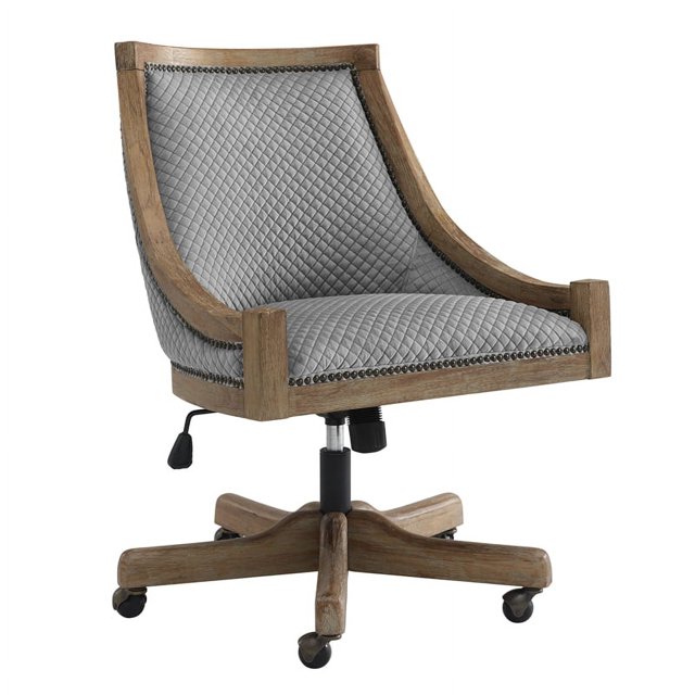 Linon Nikki Quilted Wood Upholstered Office Chair in Gray