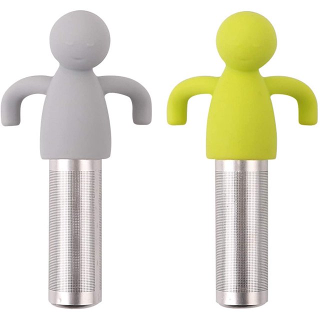 Tea Infuser Cute Tea Strainer for Loose Tea Fine Mesh Stainless Steel Tea Ball Steeper & Diffuser with SIlicone Lid for Tea Cup & Mug, Gray and Green 2 Pack