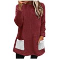 thumbnail image 1 of Yuyuzo Chandails en Molleton en Molleton pour Femmes Automne Hiver Manches Longues Col Rond avec Poches, 1 of 6
