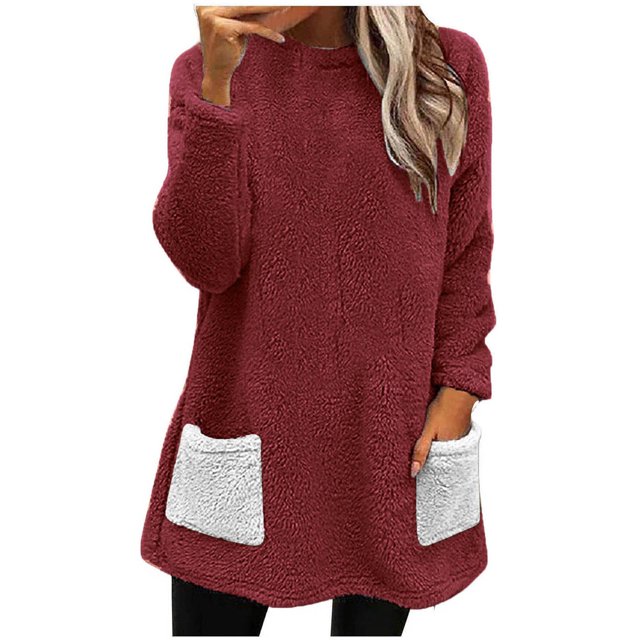 Yuyuzo Chandails en Molleton en Molleton pour Femmes Automne Hiver Manches Longues Col Rond avec Poches