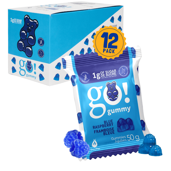12 Bags Bundle , Jimmy Sevigny Go Gummy, Blue Raspberry Gummy Bear Candy, Low Sugar, High Fiber Sweet Snack