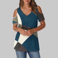 thumbnail image 1 of Soki Womens Tops Color Blocked Printed Short Sleeved V-Neck Off Shoulder Fashionable Summer Clothes, 1 of 6