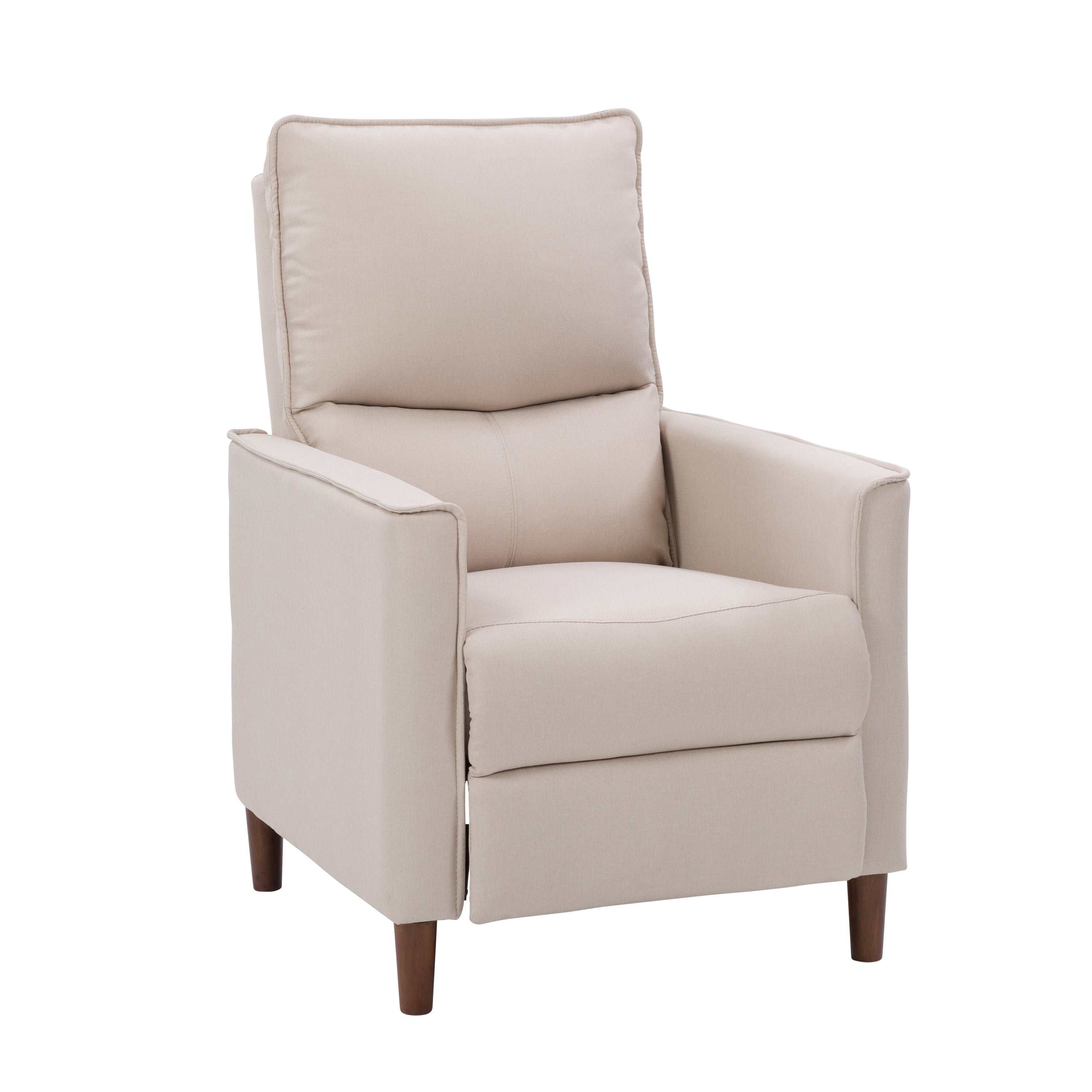 CorLiving Alder Upholstered Indoor Push Back Manual Recliner with Wood Legs, Beige
