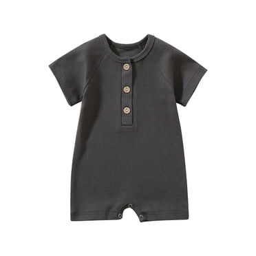 TopLLC Baby Boy Girl Solid Romper Ribbed Short Sleeve Bodysuit Jumpsuit Infant Knitted Outfits Clothes