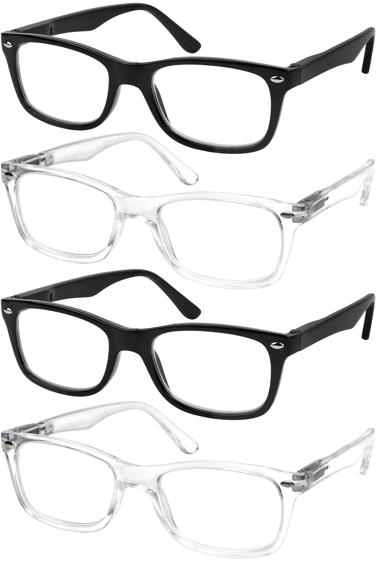Success Eyewear Reading Glasses Set of 4 Quality Readers Spring Hinge Glasses for Reading for Men and Women Set of 2 Black and 2 Transparent 2.75
