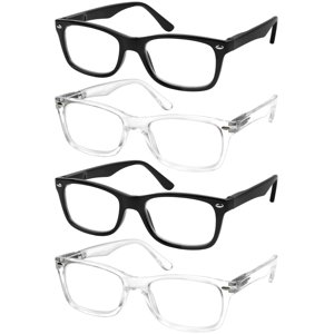 Success Eyewear Reading Glasses Set of 4 Quality Readers Spring Hinge Glasses for Reading for Men and Women Set of 2 Black and 2 Transparent 2.75