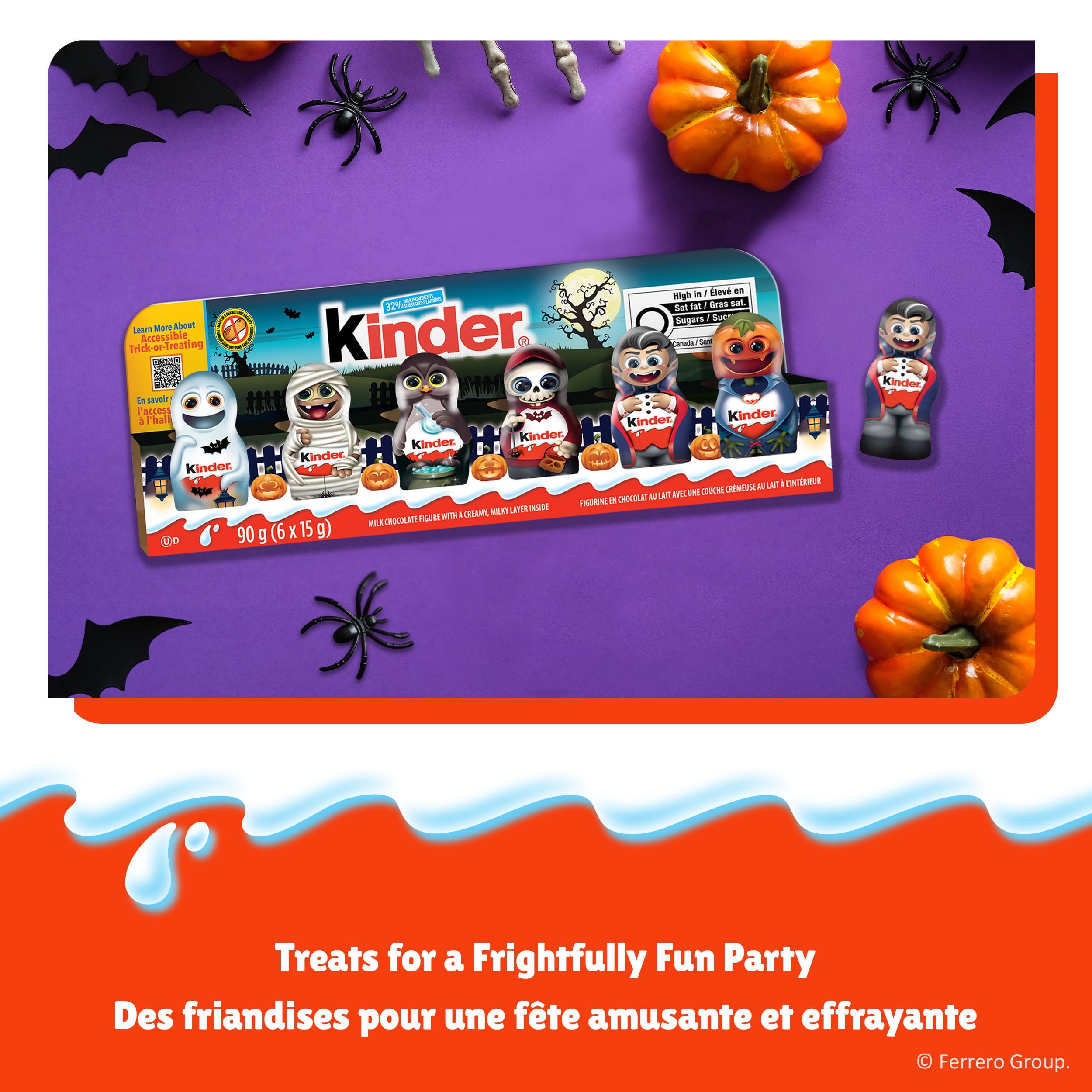KINDER Mini figurines creuses en chocolat au lait, confiseries d'Halloween, 6 x 15 g, 90 g