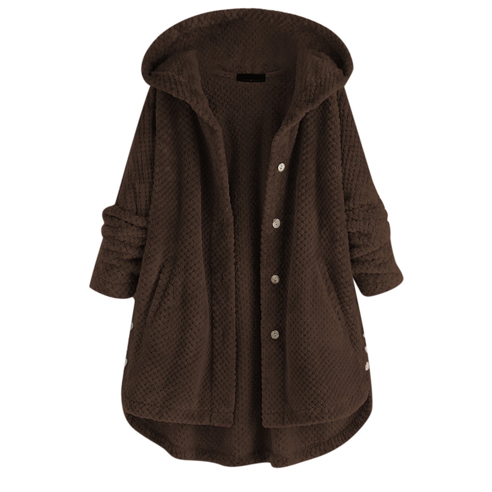 WEIYLL Fleece Jacket Women Pocket Irregular Long Hooded Button Sleeve Plus Size Coffee Ladies Fall Tops And Blouses Size 2XL