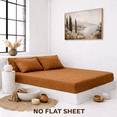 thumbnail image 3 of Q VITA 100% Linen Fitted Sheet Set – Queen Size, 3-Piece Bedding with Deep Pocket Fitted Sheet & Pillowcases – Cinnamon Color, Enzyme Washed, Soft, Breathable, OEKO-TEX Certified, Designed in Canada, 3 of 7