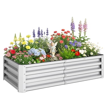 Outsunny 4' x 2' x 1' Raised Garden Bed, Galvanized Planter Box Silver