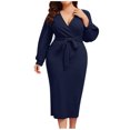 thumbnail image 4 of CEHVOM Robe Décontractée pour Femmes, Unie, Ample, à Ourlet Volanté, à Fermeture Éclair, à Manches Longues, à Col en V, en Solde, 4 of 7