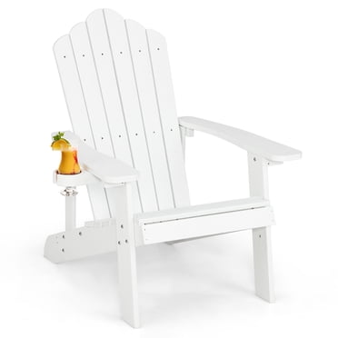 Costway Chaise Adirondack de Patio en HIPS avec Porte-Gobelet, Résistante aux Intempéries, Extérieur, 380 Lb, Blanche