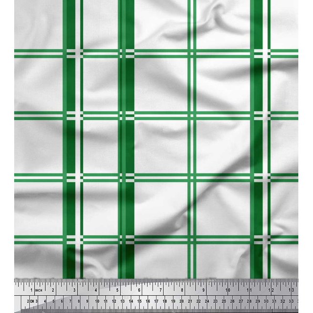 Soimoi Green Velvet Fabric Window Pane Check Decor Fabric Printed Yard 58 Inch Wide