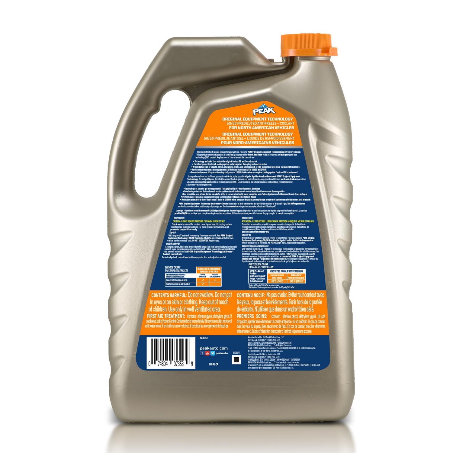 PEAK® OET Extended Life Orange 50/50 Pre-Diluted  Antifreeze/ Coolant for North American Vehicles, 3.78 Liters