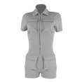thumbnail image 3 of LOVZFMLL Women's Zip Pockets Color Work Lapel Jumpsuit Shorts Tight Jumpsuit Gray M, 3 of 4