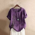 thumbnail image 5 of Birdeem Femmes Manches Courtes Décontracté Col Rond Imprimé Ample Bouton Tunique Chemise Blouse Hauts, 5 of 5