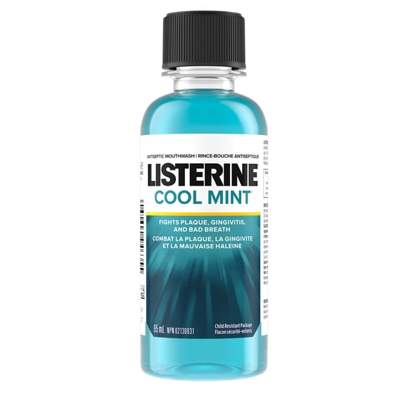Listerine Cool Mint Antiseptic Mouthwash, Essential Oils Menthol, Thymol, Eucalpytol - Plaque, Bad Breath, Gingivitis