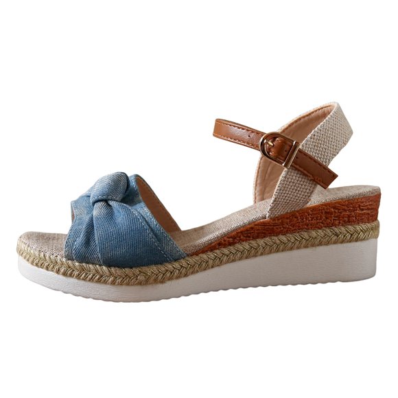 IUJSOY Platform Espadrilles Sandals for Women Open Toe Buckle Slingback Wedges Comfort Summer Shoes