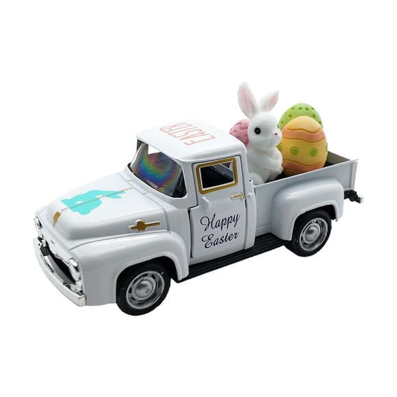 Kjfeif Easter Pickup Truck Decor with Eggs, Metal Diecast Farmhouse Pickup Ornament, Collectible Car with Bunny Eggs for Desk Cabinet Bookshelf Spring Decor