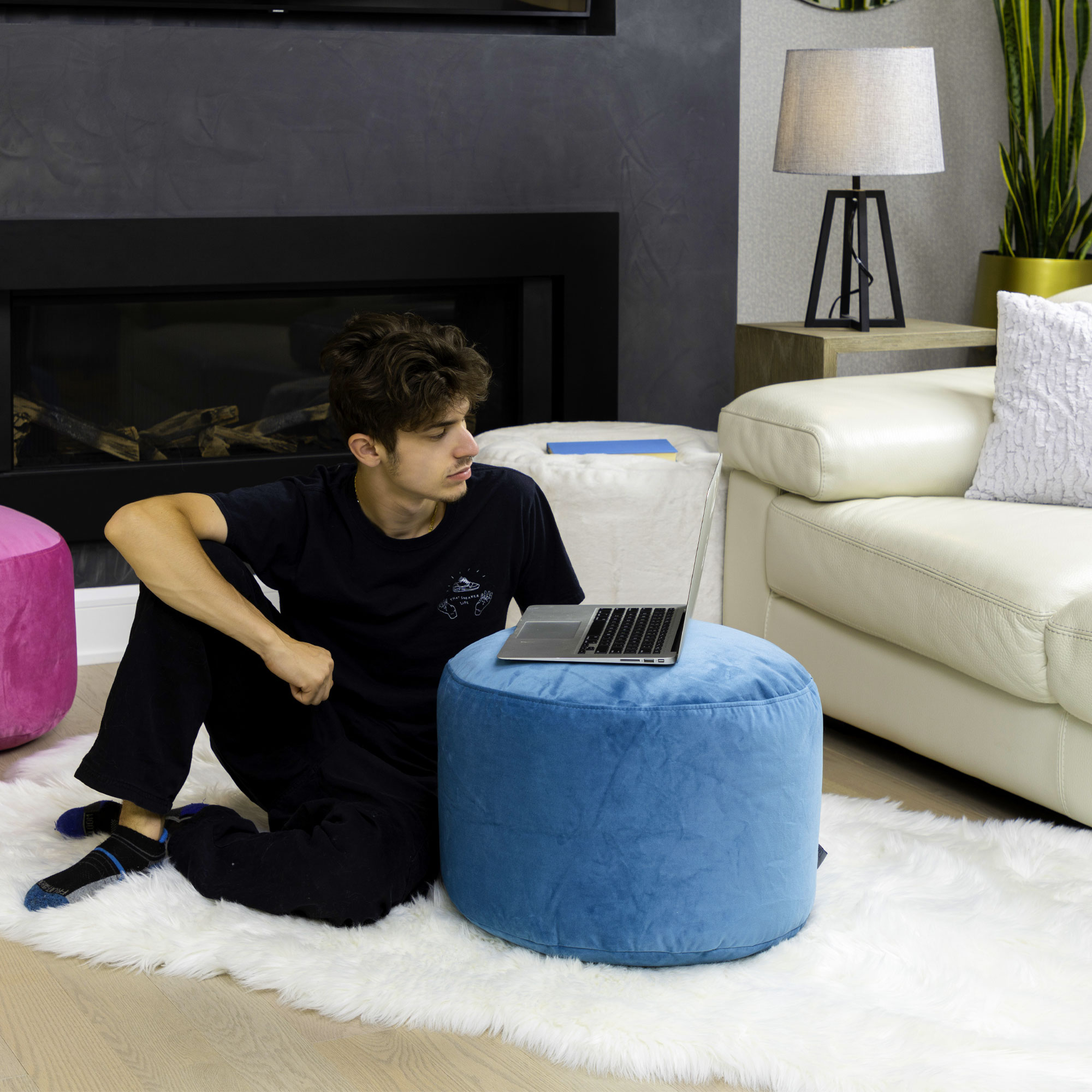 Belgique Turquoise Velvet Pouf Ottoman – Floor Cushion, Soft Polystyrene Bean Bag Footstool, Durable & Lightweight Accent for Living Room or Office