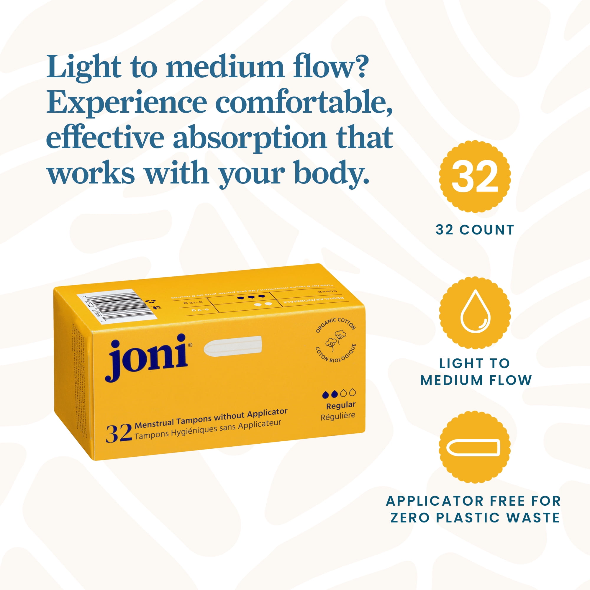 joni Organic Cotton Regular Tampons, 32ct
