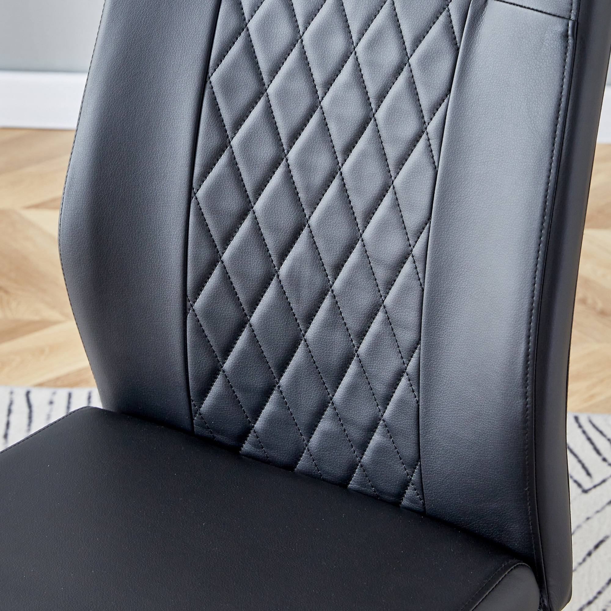 Noble House Set of 6 Modern Dining Chairs,Faux Leather Padded Seat with Metal Legs,for Kitchen Living Bedroom,Black
