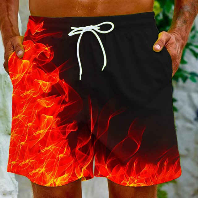 Mefallenssiah Short de Plage Décontracté pour Hommes avec Impression Flamme