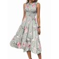 thumbnail image 2 of Robe d'Été Mi-Longue à Fleurs pour Femme, Manches à Volants, Robe Smockée, Fluide, Invitée de Mariage, Vert, Fleur, TG, 2 of 9