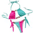thumbnail image 1 of Jamicy Womens Bathing Suits 2 Piece Hot Spring Wear Women's Color-Coded Halter Swimsuit Crystal Side Lace-Up Two-Piece Bikini, 1 of 5