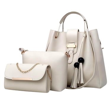 Pompotops Womens Purse And Handbag 3 Pcs Bag Set Tassel Tote Clutch Satchel Top Handle Shoulder Bag Clearance