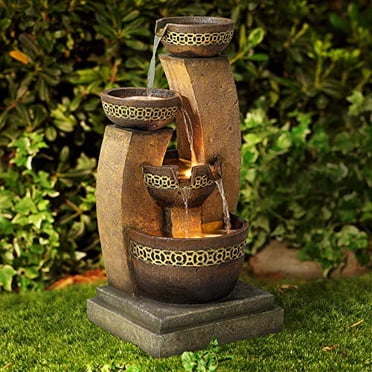 Outdoor Floor Water Fountain Four Bowl Cascading Waterfall 41" Tall for Yard Garden Lawn