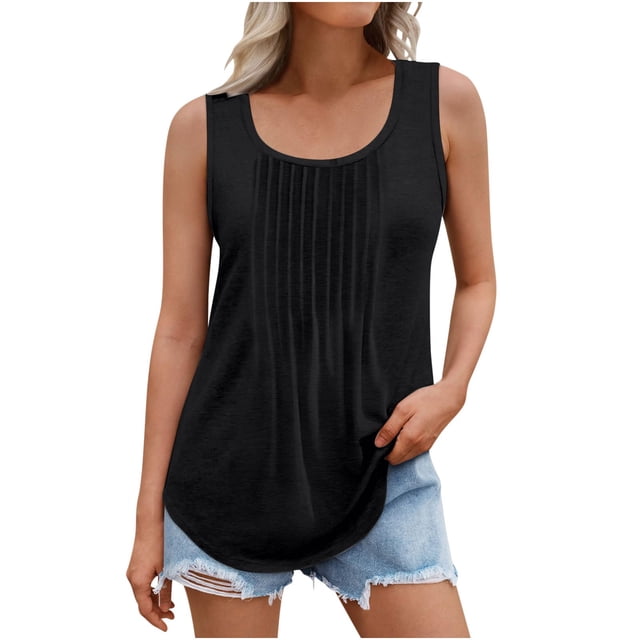 AherBiu Débardeurs Grande Taille pour Femmes Sans Manches Ample Confortable Camisole Été Décontractée Froncée