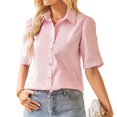 thumbnail image 2 of Birdeem Womens Solid Color Short-Sleeve Loose Shirt Button V-Neck Solid Color Pleated Top, 2 of 8