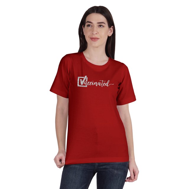 Inkmeso Vaccinated Pro Vaccine Crew Neck Tee Shirt Cotton T-shirt For Womens
