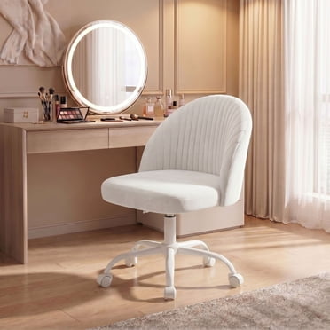 Homall Home Office Chair Adjustable Vanity Chairs Mid Back Rolling Task Chairs for Bedroom, Living Room or Study, White