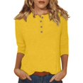 thumbnail image 1 of DENGDENG 3/4 Sleeve Plus Size Tops for Women Casual Button Down Basic Tees Elbow Sleeve Crew Neck Summer Shirts Solid Color Three Quarter Length Blouses Fashion 2025 Clothes Yellow XL, 1 of 5