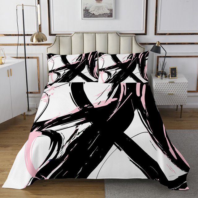 Erosebridal Abstract Quilt Sets for Queen Size Bed, Striped Ombre Bed Set, Chic Geometric Decor 3 Pieces