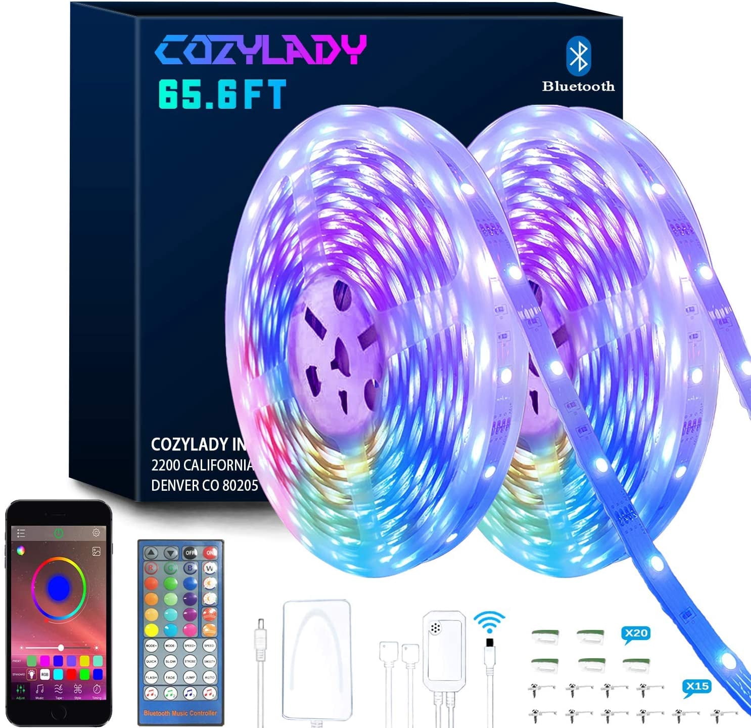 Bluetooth LED Strip Lights 65.6FT - LED Light Strips Controlled by Smart Phone APP - Music Sync LED Lights Strip for Bedroom Decor, Room Decor锛孋hildren's Room