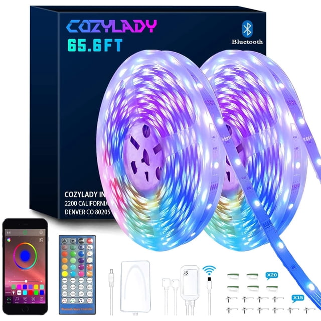 Bluetooth LED Lumières à bande 65.6FT - LED Bandes lumineuses contrôlées par Smart Phone APP - Synchronisation de musique LED Bande lumineuse pour la chambre à coucher, Chambre à coucher Decor-Hildren