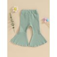 thumbnail image 4 of Kmbangi Kids Girl Flare Pants Solid Color Ribbed Elastic Bell Bottoms Trousers Bow Ruffle Pants for Toddler Baby, 4 of 8